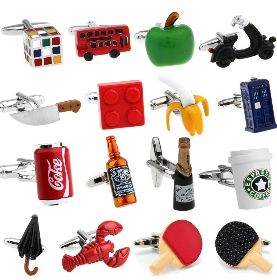 

Novelty 18 Styles Option Cola/ Whiskey/ Coffee Cup/ Beer Cap/ Magic Cube/ Chaplin Style Cuff Links