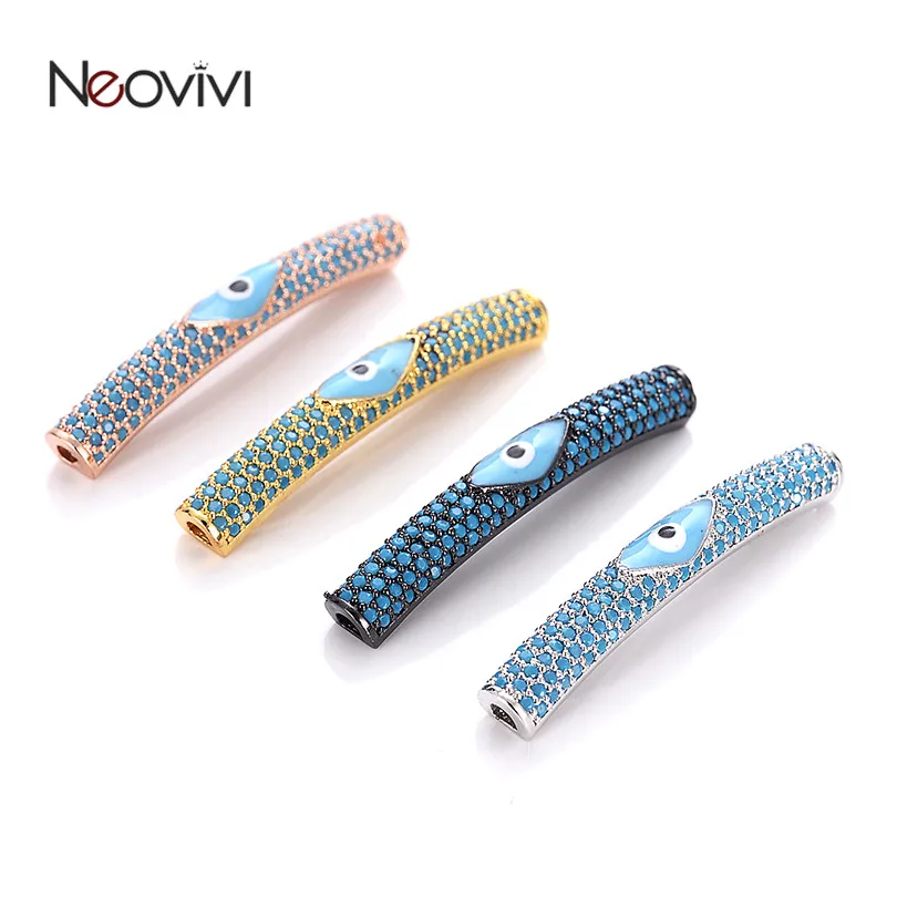

Neovivi Long Strip Bead Fashion Women Charm Bracelets Necklace Turkish Evil Eye Beads for Jewelry Making Pave Cubic Zirconia