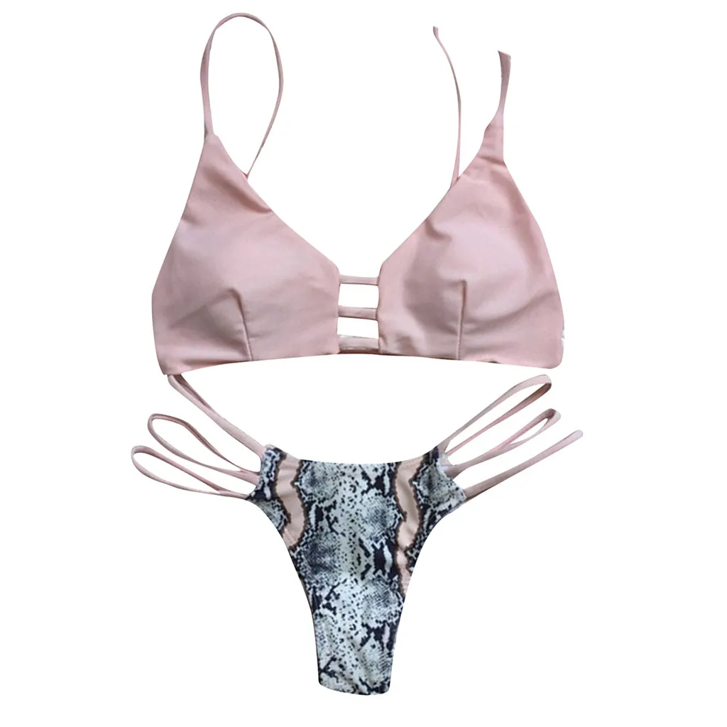 

SAGACE Bikini Set snake print swimsuit pink bikini straps swimwear halter swimsuit woman female cute bather
