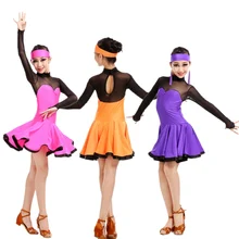 Детский костюм для латинских танцев для взрослых, кисея с длинным рукавом, платье для латинских танцев для взрослых, детский конкурс латиноамериканских танцев, платья S-4XL
