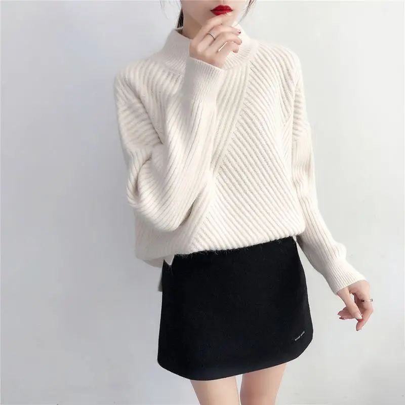Hirsionsan Pull Femme,, зимняя Осенняя Вязаная кашемировая кофта, женский корейский Повседневный базовый джемпер, плотные теплые пуловеры