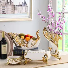 Набор из трех предметов, керамический поднос для фруктов в европейском стиле для украшения гостиной, креативный бумажный ящик для полотенец, набор с пепельницей