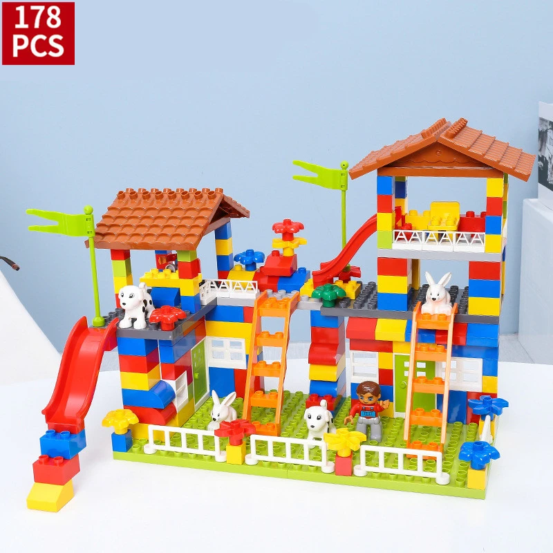 

178pcs Diy Big Size Building Blocks House Roof Castle Set Educational Bricks Compatible With Legoingly Duploed Toys For Children