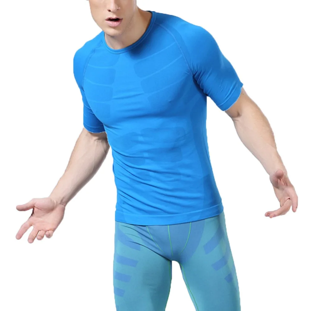 Горячая Распродажа, 3 размера, мужская спортивная компрессионная Спортивная Облегающая рубашка с коротким рукавом, одежда для спортзала