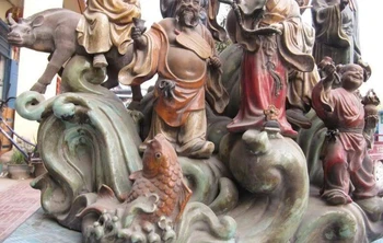 

27"Chinese Folk Old Wucai porcelain Myth Eight Immortals God Buddha statue