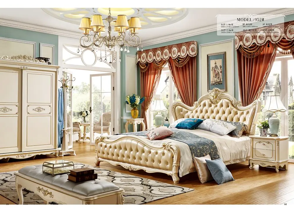 luxury European and American style Nobility bedroom furniture with TV stand royal home furniture sets sliding-door wardrobe