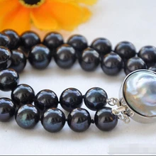 Z5690 блеск 2ROW " 12 мм круглый черный жемчуг пресноводных браслет MABE благородный стиль естественно прекрасно jewe быстрая