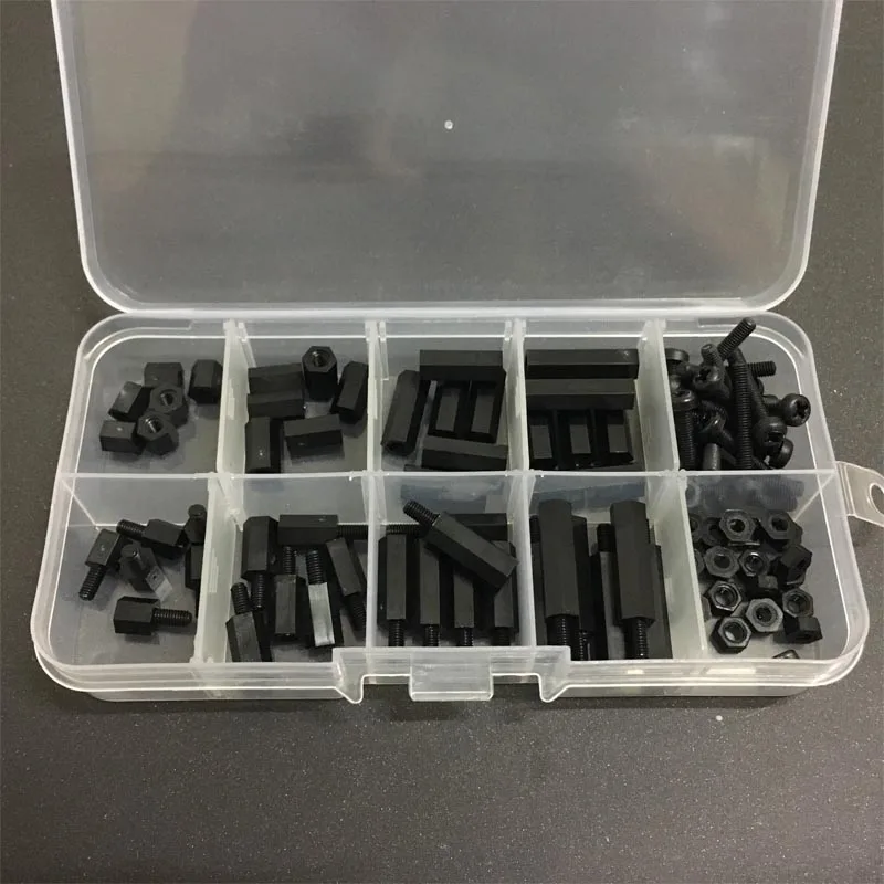 

88Pcs M3 Black Screw Nut Set Nylon Hex Bolt Nut Set for Arduino Raspberry Pi 3 Model B+ Plus Robot Car