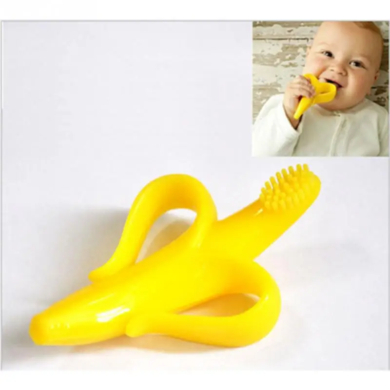 Baby Silicone Training Toothbrush Banana Shape Safe Toddle Teether Chew Toys Teething Ring Gift