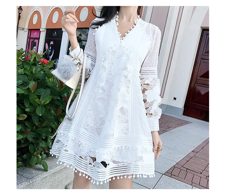 High quality luxury runway new arrive sexy deep V-neck Lave dress women Puff Sleeve party Dresses vestidos