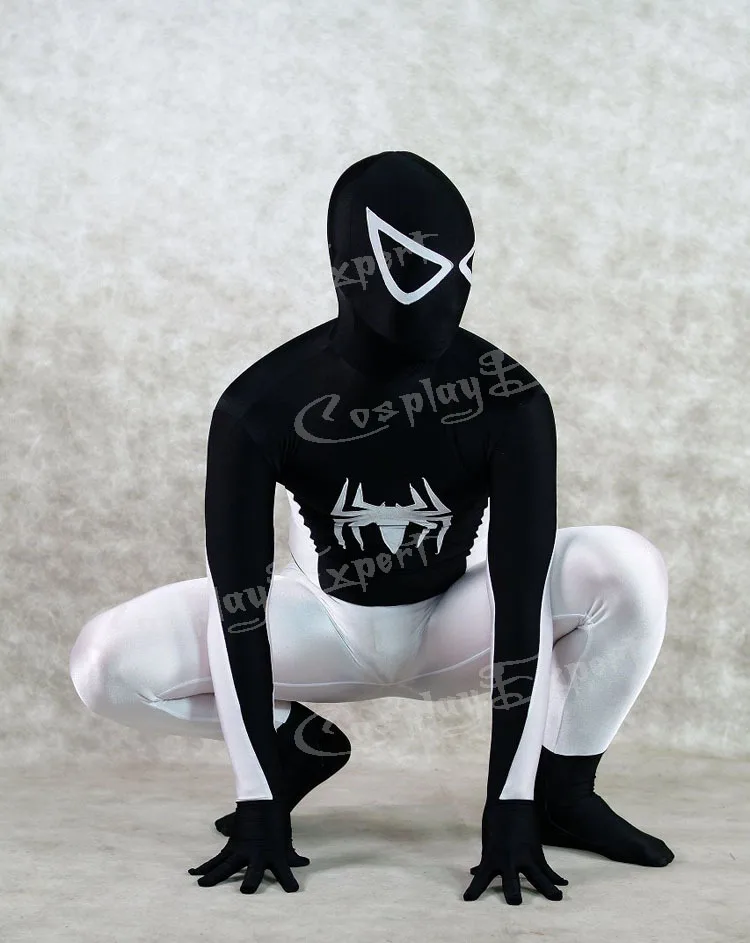 Free-Shipping-DHL-Fancy-Dress-Spiderman-Costume-Lycra-Spandex-Black-and-White-Super-Hero-Zentai-Suit (1)