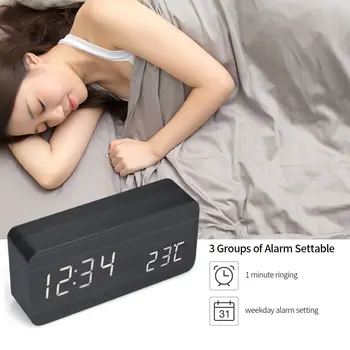 

LED Intelligent Voice Control Alarm Clock With Thermometer, Wooden Wooden Clock, Digital Watch Clock, Electronic Clock And Cost