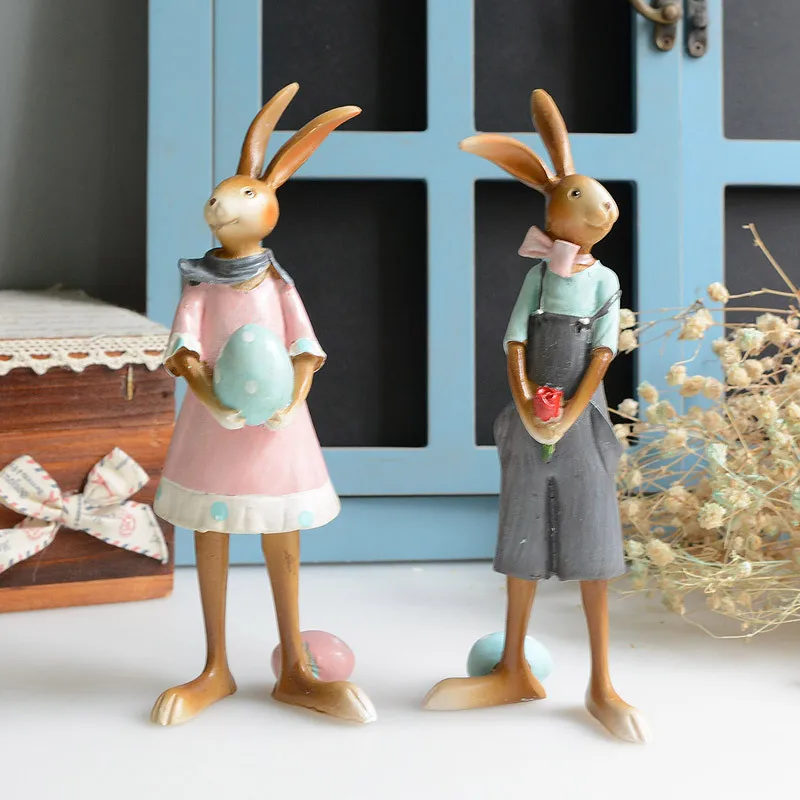 Cartoon Resin Rabbit Ornaments Rabbit Figurines Miniature Desk Crafts Home Decoration Accessory Wed