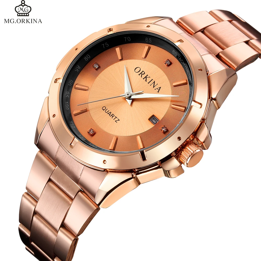 Rose Gold Mens Watches Stainless Steel Casual Quartz Dress Watch Male Clocks Luxury Top Brand