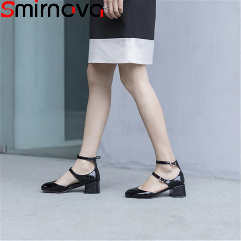 

Smirnova 2018 fashion summer new shoes woman square toe buckle sandals women thick heel genuine leather shoes