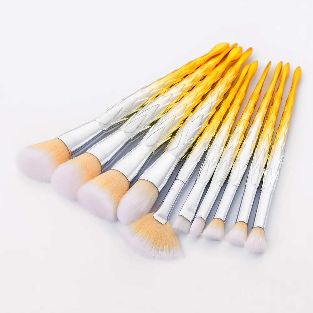 New 10PCS Yellow Cosmetic Makeup Brush Brushes Foundation Powder