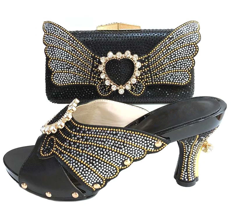 

NEW italian design shoes and bag matching set in black color SB8246-3 hand-made design with size 37 to 43 shoe and bag to women