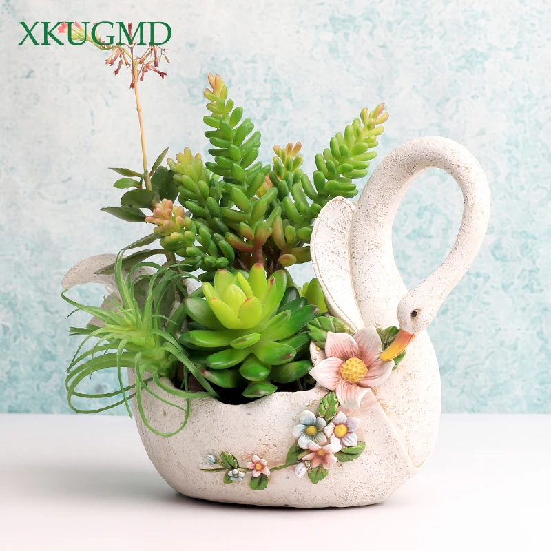 

Modern Fairy Cartoon Swan Flower Ornaments Miniature Resin Flower Pot Sculpture Succulent Planter Balcony Meaty Plant Flowerpot