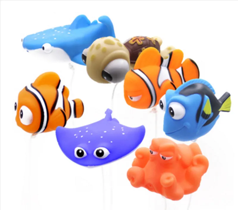 7 PCS/Lot enfants Nemo jouets de bain en caoutchouc souple flottant eau Spray poupées de bain pour les enfants (lot de 7)