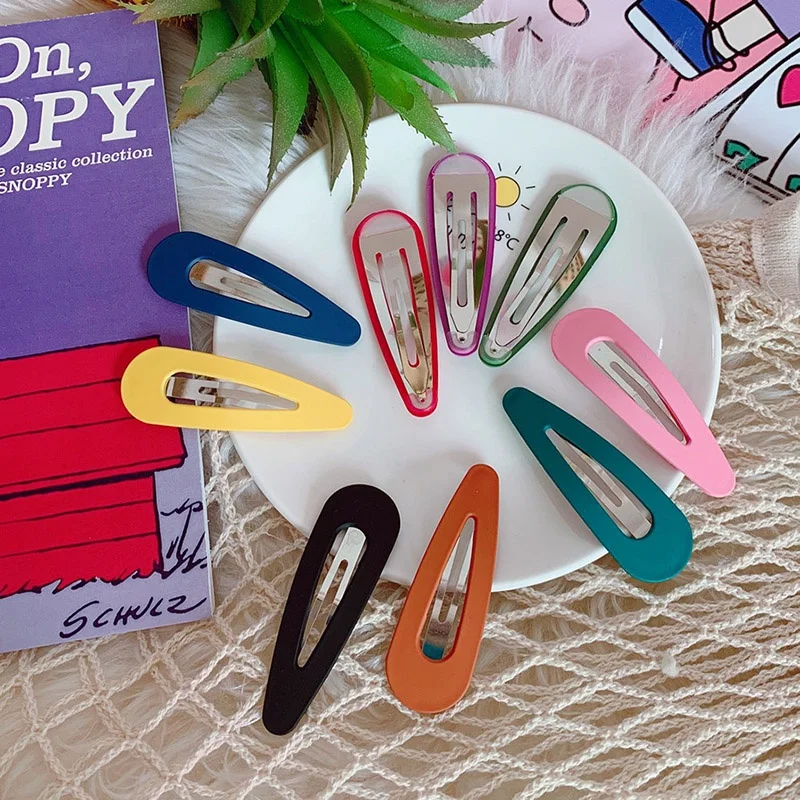 

Simple Solid Candy Color Snap Hair Clips Drop-Shaped Barrettes Girls Cute Hairpins Colorful Hairgrips for Kids Hair Accessories