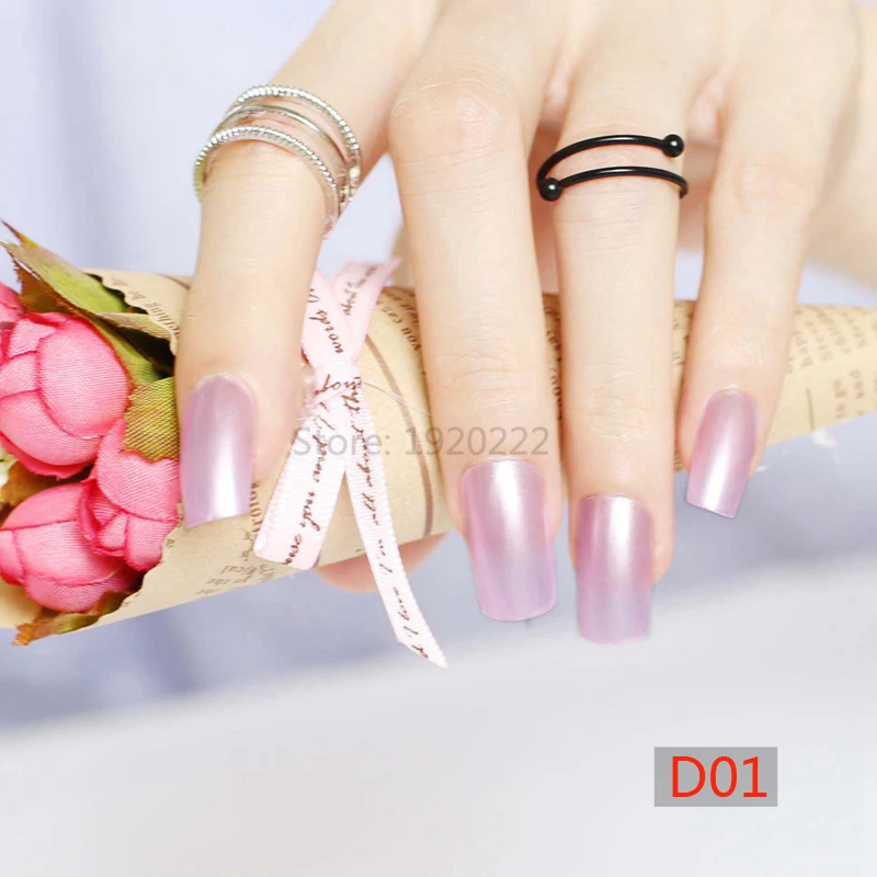 

24pcs Hot sell fashion Long section Square head candy false nails decoration pearl purple D01