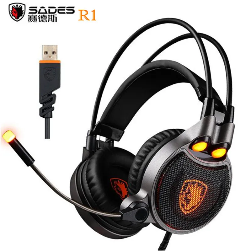 Игровая гарнитура Sades R1 USB 7 1 с микрофоном и светодиодсветильник кой|gaming headphones with