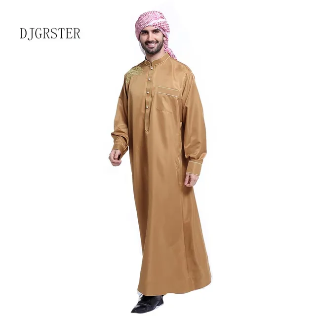 DJGRSTER Arabic Robe Men Cotton Linen Long Robes Chinese Style Clothing