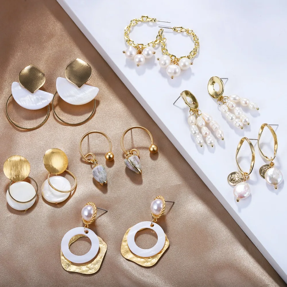 

Girlgo ZA Pearl Drop Earrings For Women Charm Maxi Fleshwater Pearl Statement Dangle Earrings Wholesale Luxury Bridal Accessory