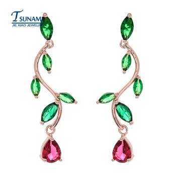 

2018 new fashionable plating plant rose golden cube zirconia earrings,Women long earrings swing girl's party jewellery