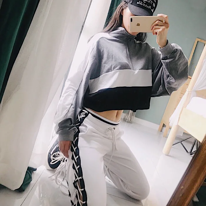 

Women Color Block Zip Up Sweatshirt Color Block Drawstring Hem Sweatshirt