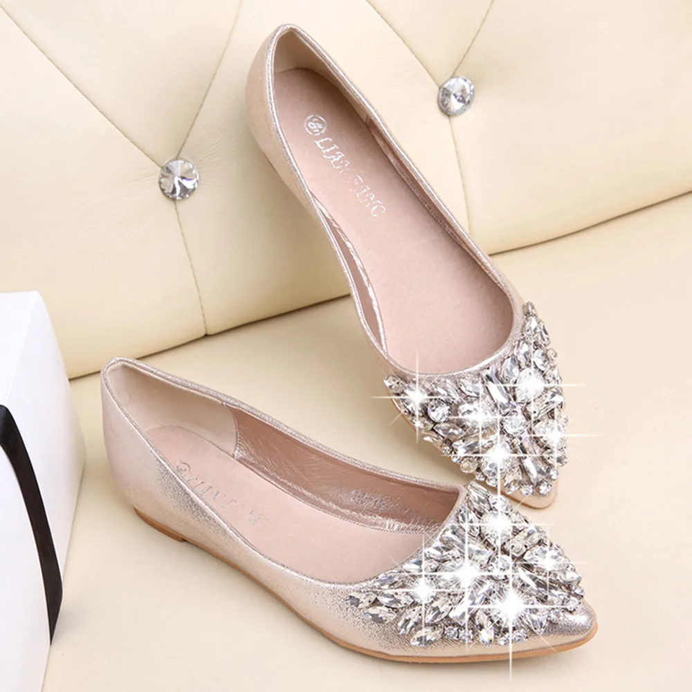 

Women's Pointed Toe Low Heel Flat Shoes Ladise Shoes Casual Rhinestone Shoes scarpin salto baixo #L4