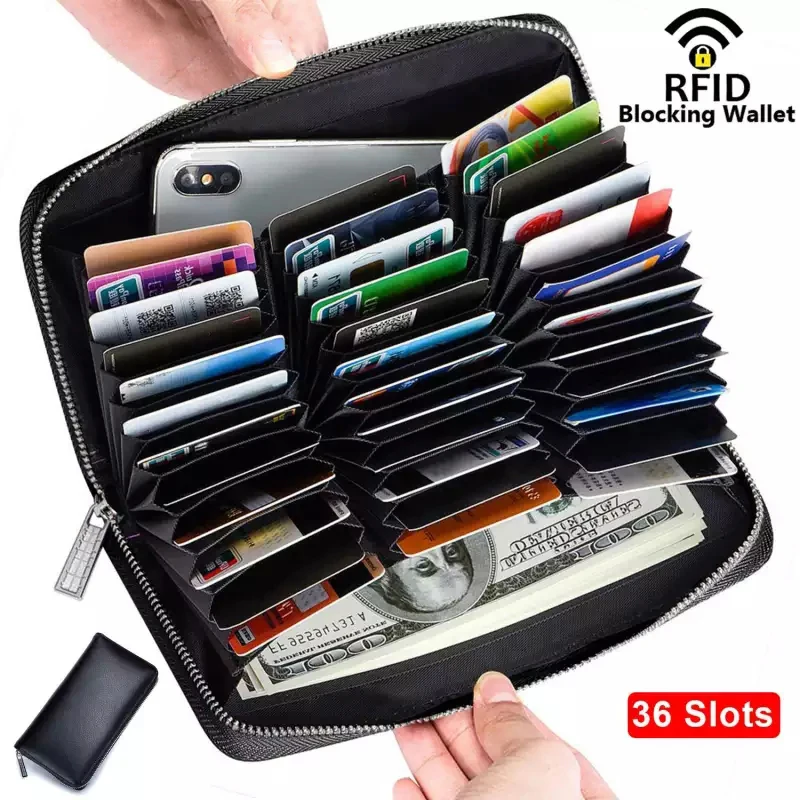 

CHALLEN RFID Wallet for Women Men Genuine Leather Female Travel Purse Zipper Women's Wallet 36 Card Holder мини кошелек жен