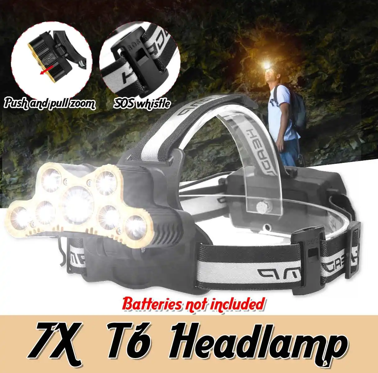 

6 modes head light 79000lm LED Smuxi headlamp 7*t6 headlight waterproof flashlight zoomable use 18650 for hunting cycling