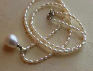 

Baby Girl's Pearl Jewelry , Natural Color Top White Freshwater Pearl Necklace 4-5mm Real Pearl Jewelry , 7-8mm Rice Pendant