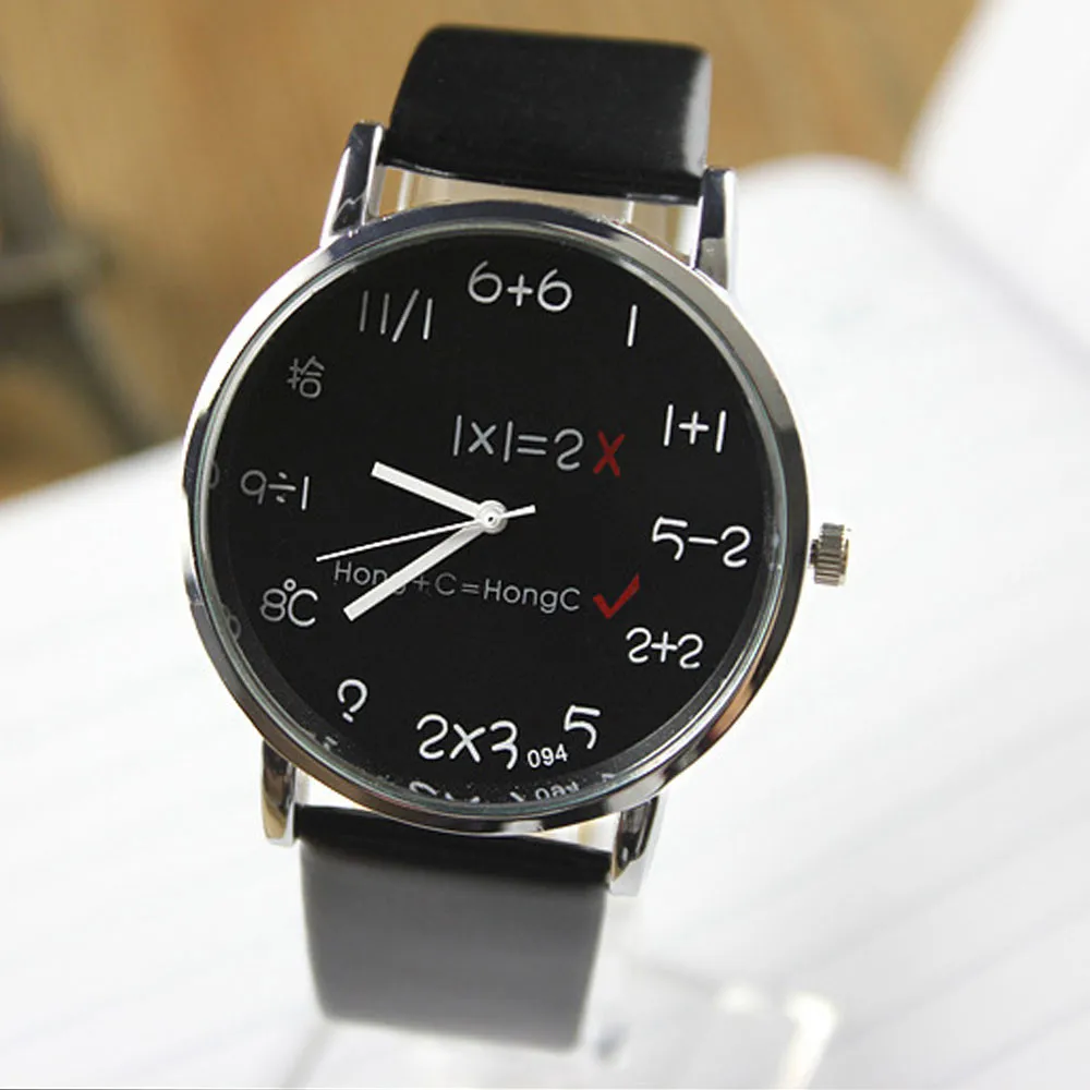 

Hot Selling Women Mens Watches Unisex Students Math Formula Clock Leather Band Stainless Steel Dial Quartz Wrist Watch