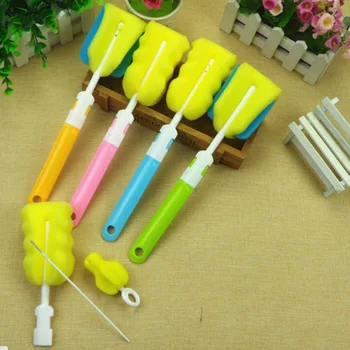 

4pcs/set Sponge Plastic Spout Tube Milk Water Newborn Baby Bottle Clean Brush Sponge Cleaner Brush with Pacifier Brush