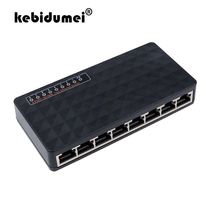 

kebidumei Mini 8 Port Fast Switch 10/100Mbps Network Switch HUB Fast LAN Ethernet Network Desktop Switches Adapter Black