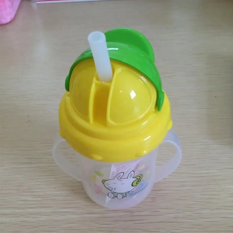 Прочная детская чашка с трубочкой Питьевая печатная бутылочка с изображением кролика поильники с ручками милый дизайн бутылочка для кормления PP пластик