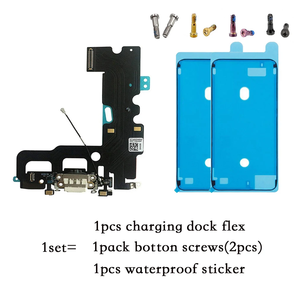 4 шт./компл. для iPhone 7, 7 Plus, нижние винты+ зарядка через usb Порты и разъёмы док-станция для наушников аудиоразъема микрофона+ водонепроницаемый стикер