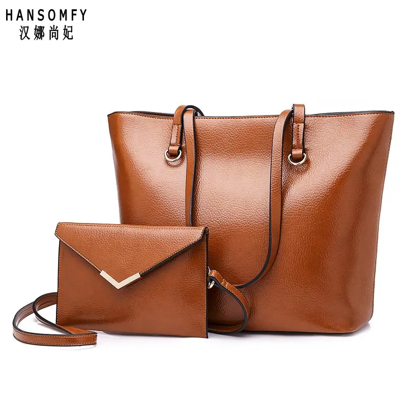 

100% Genuine leather Women handbags 2018 New European fashion ladies handbags simple wild shoulder bag Detachable double bag