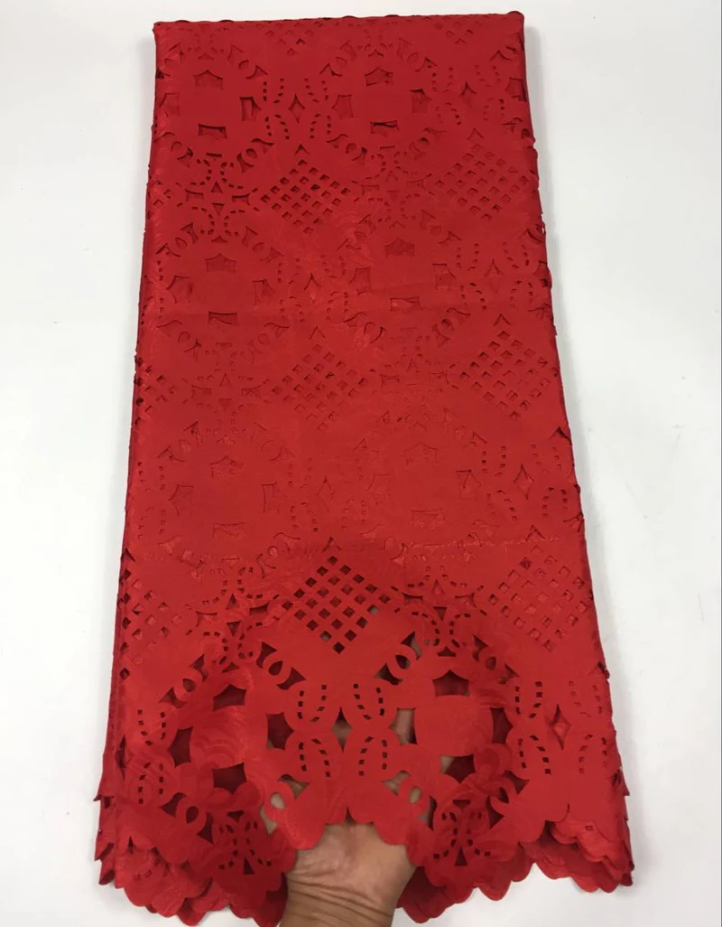 

Free shipping (5yards/pc) Wonderful design African laser cut lace fabric in red for making beautiful party dress CLL07