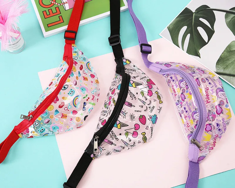 

Fashion Waist Pack Transparent Pockets PVC Cartoon Girl Pockets Ladies Shoulder Diagonal Waterproof Bag European American Style