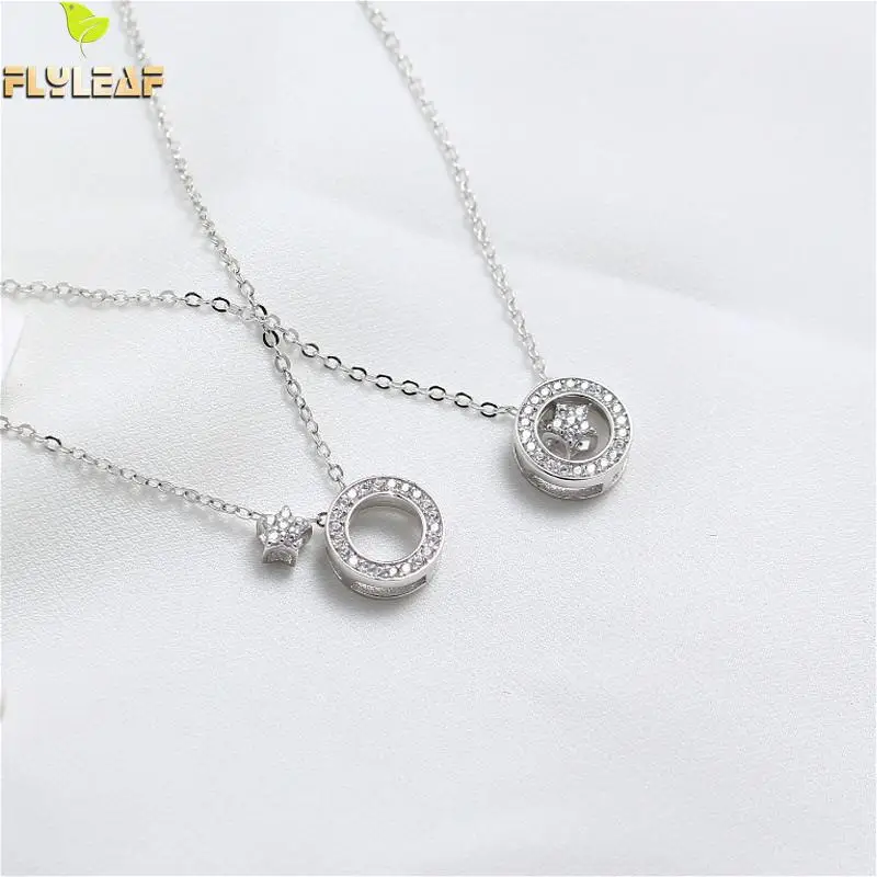 

Flyleaf 925 Sterling Silver Necklace Women Circle Star Cubic Zirconia Fashion Chain Fine Jewelry Party Necklaces & Pendants Ol