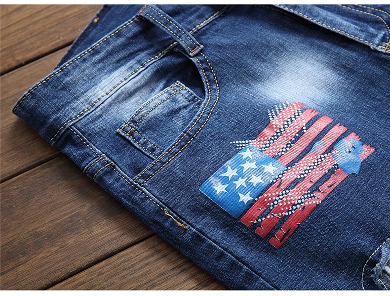 Sokotoo для мужчин Американский флаг нашивки дизайн синие джинсы Рваные рваные Узкие прямые брюки
