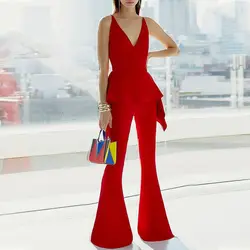 Сексуальный красный комбинезон без рукавов с v-образным вырезом, костюм из двух предметов для женщин, 2019 новейший комбинезон с повязкой