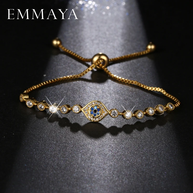 Женский браслет с цепочкой слайдером EMMAYA золотого цвета круглыми глазами