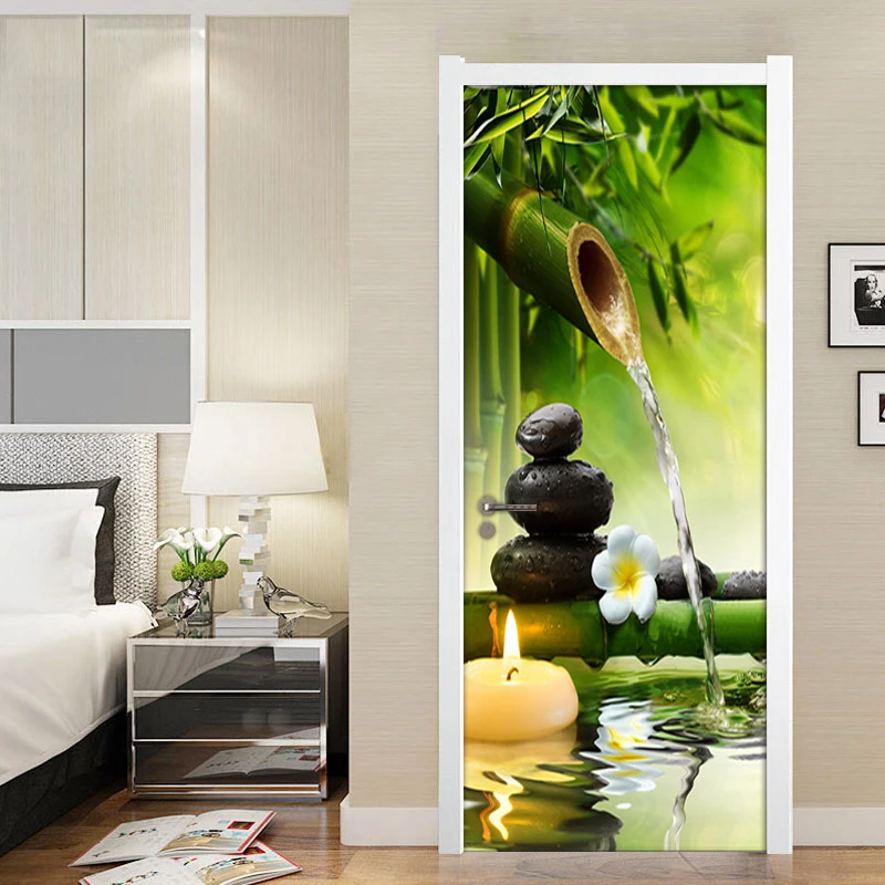 Living-Room-Bedroom-Door-Sticker-Wall-Painting-PVC-Self-adhesive-Mural-3D-Green-Bamboo-Landscape-Photo (2)