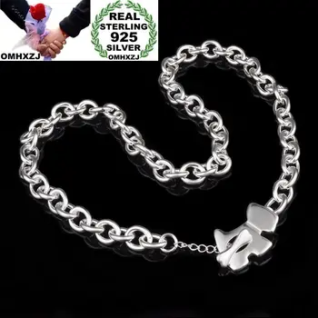 

OMHXZJ Wholesale Personality Fashion OL Woman Girl Party Wedding Gift Silver Dog Thick Chain 925 Sterling Silver Necklace NC34