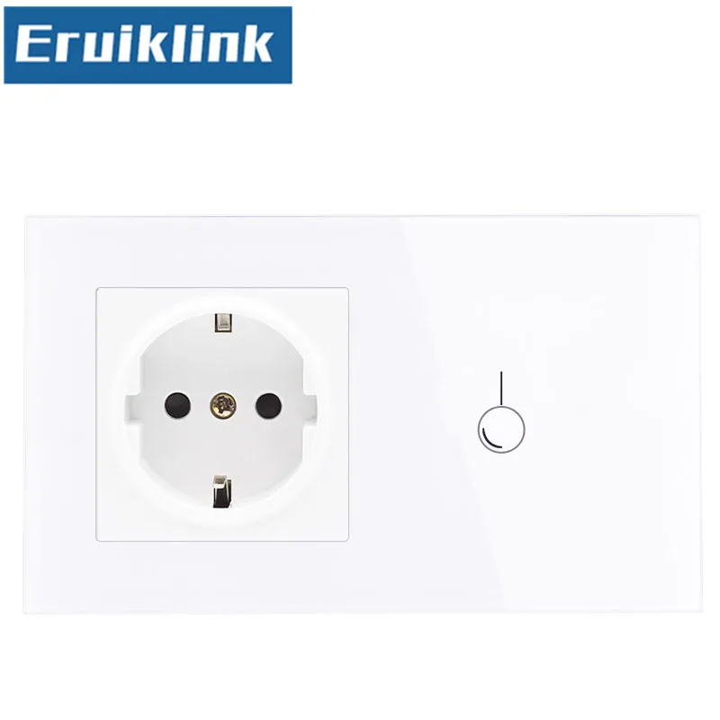 

Eruiklink 16A EU standard Wall Power Socket with Touch Switch, AC220~250V,White Crystal Glass Panel Light Wall S