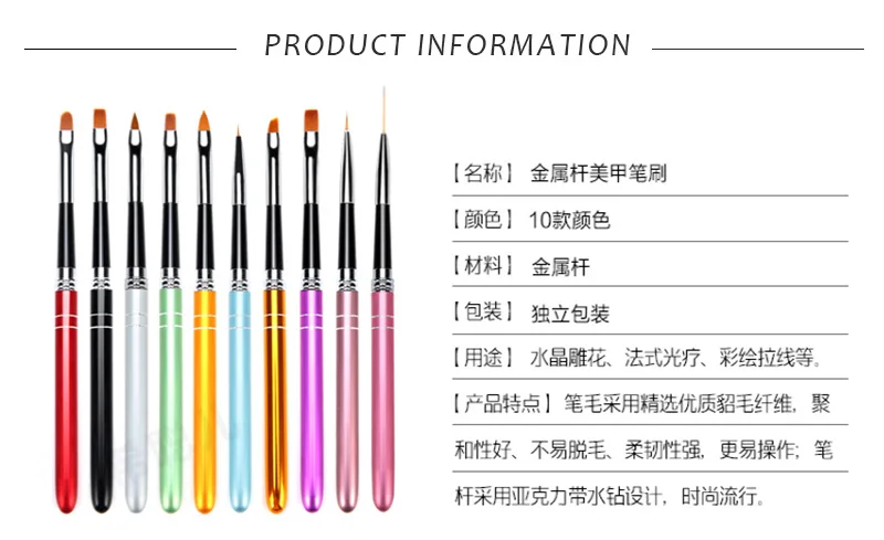 BQAN 10 шт./лот Нейл-арт набор кистей 10 Стиль разных размеров Медь дизайн ручки нейл-арта акрил гелевый рисунок профессиональные косметические кисти